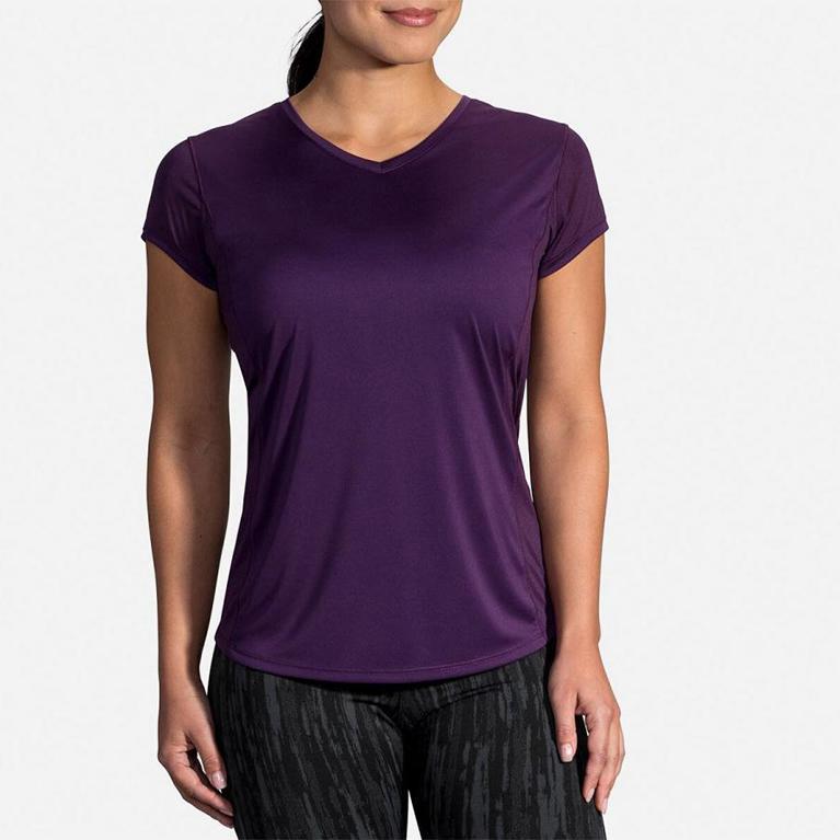 Brooks Women's STEALTH Short Sleeve Running Shirt - Purple - Canada (KGFIL-1273)